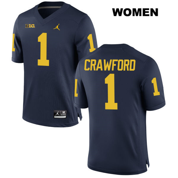 Women's NCAA Michigan Wolverines Kekoa Crawford #1 Navy Jordan Brand Authentic Stitched Football College Jersey CS25L70ZP